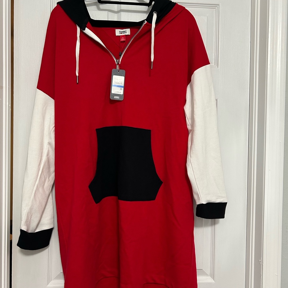 Tommy Hilfiger Red Zip-Up Hoodie Dress